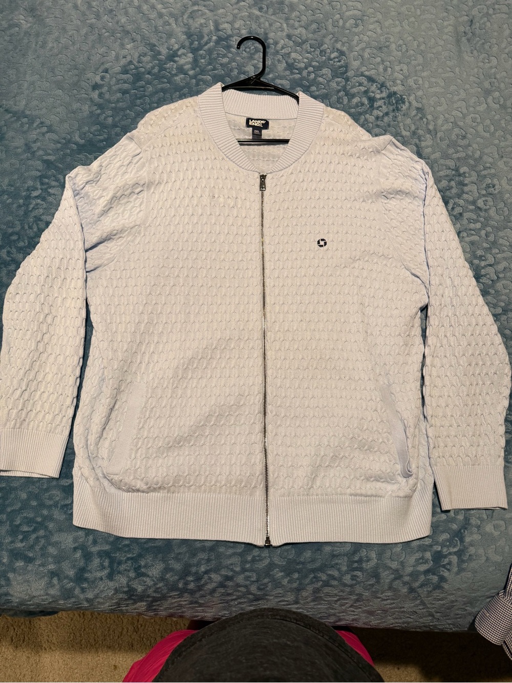 Chase Bank Lands End Light Blue Textured Zip-Up Sweater Jacket